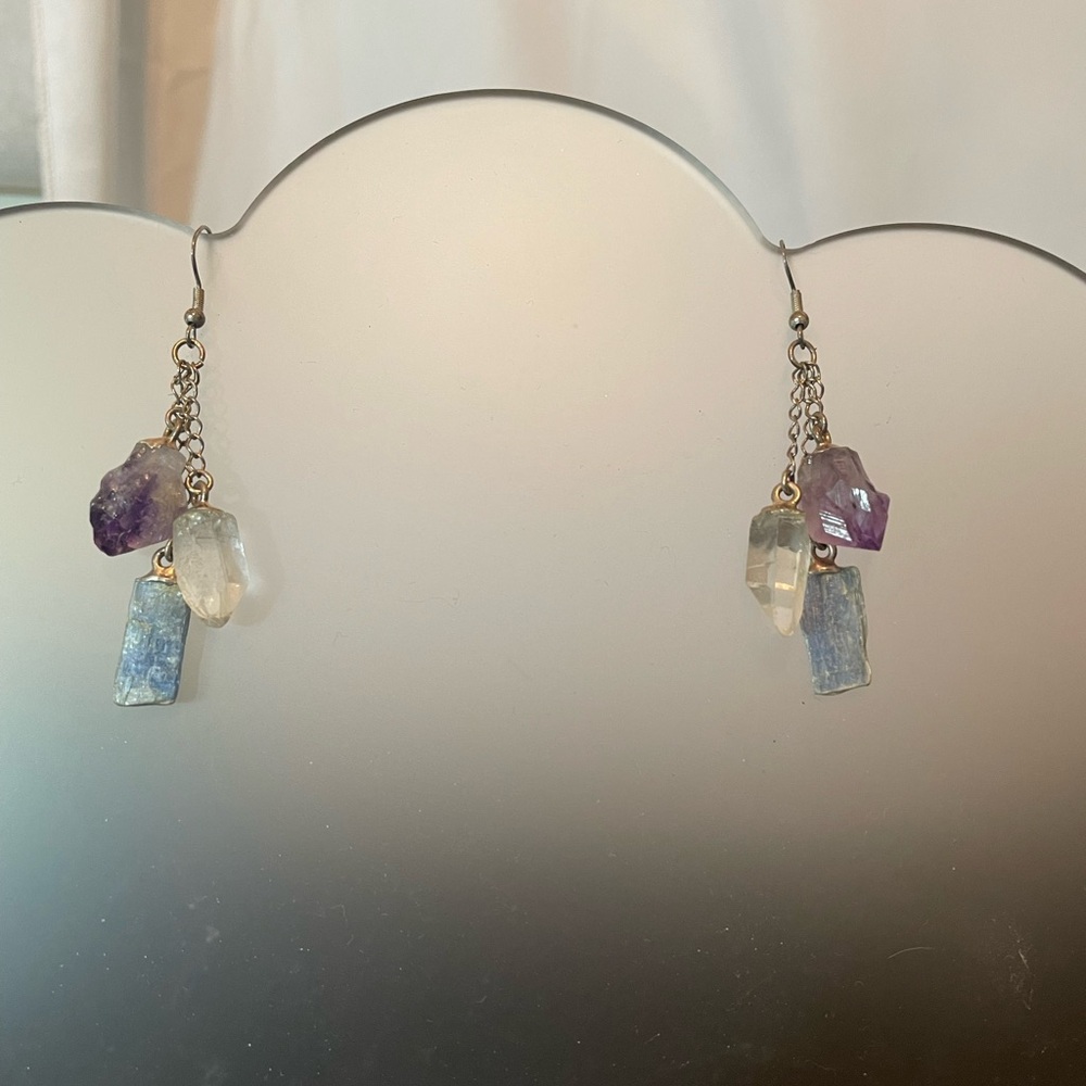 Amethyst, Kyanite and Quartz Dangle Earrings NEW